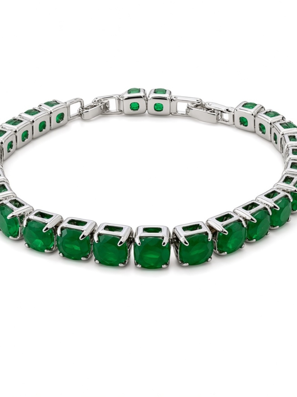Emerald Green Crystal & Silver-Tone Tennis Bracelet